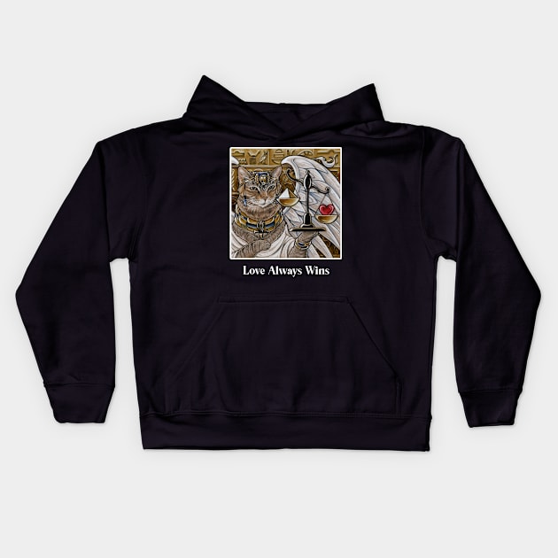 Egyptian Cat With Scale - Love Always Wins - White Outlined Version Kids Hoodie by Nat Ewert Art